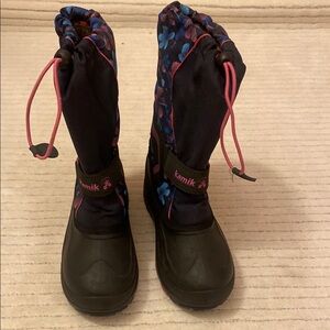 Kamik Black and Pink Rain & Snow Boots with Insulation